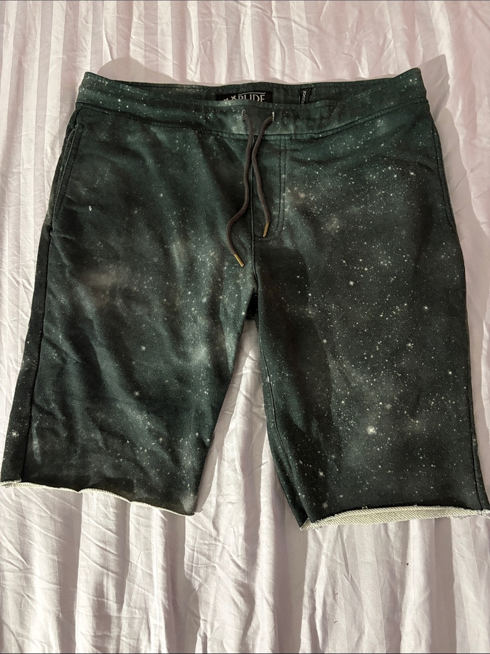 RUDE Men's Athletic Shorts in Dark Green Galaxy Print small
